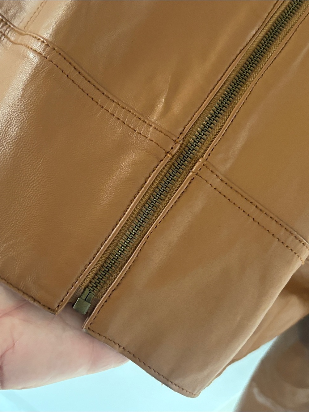 VINTAGE Women's Funnel Neck Leather Jacket - Warm Carmel SZ 3X - Picture 7 of 15